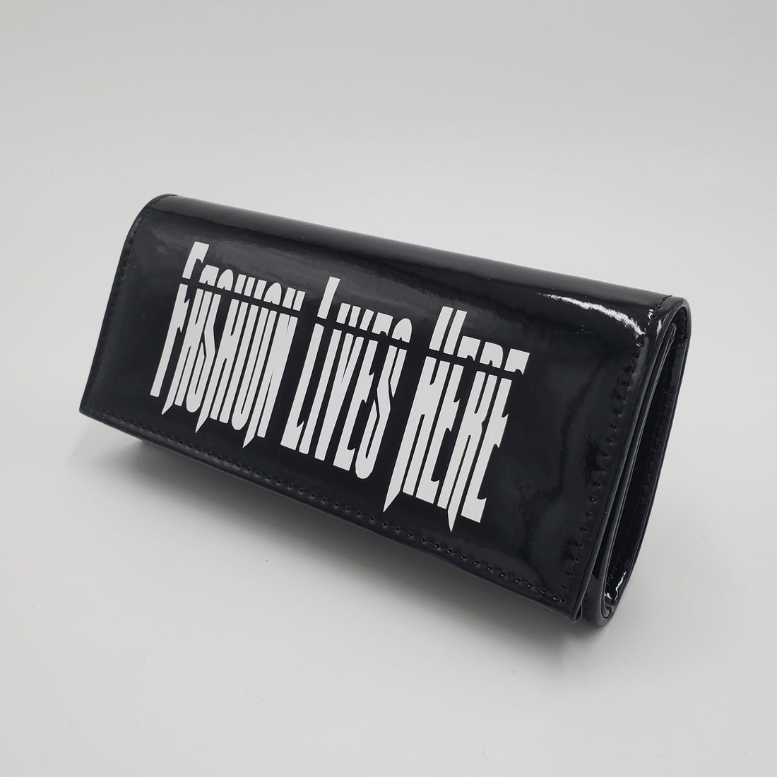 Black "Fashion Lives Here" PU Clutch Purse