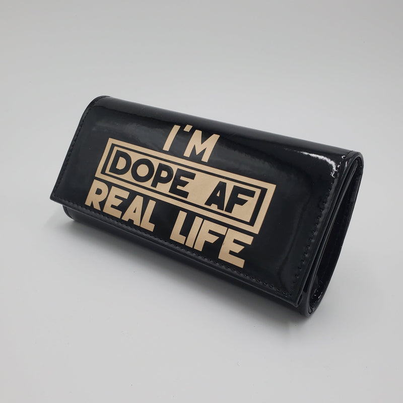 Black "I'm Dope In Real Life" PU Clutch Purse