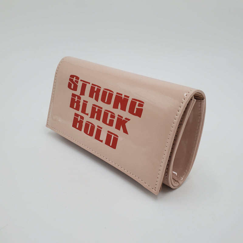 Beige "Strong Black Bold" PU Clutch Purse