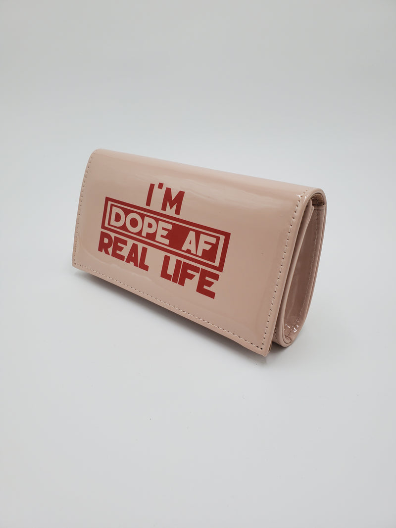 Beige "I'm Dope In Real Life" PU Clutch Purse
