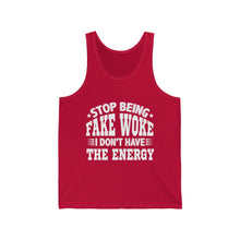 Load image into Gallery viewer, "Stop Being Fake Woke...." Unisex Jersey Tank