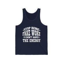 Load image into Gallery viewer, "Stop Being Fake Woke...." Unisex Jersey Tank